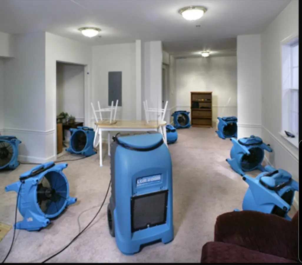 Air movers and dehumidifier setup for Water Extraction & Removal in Cambridge